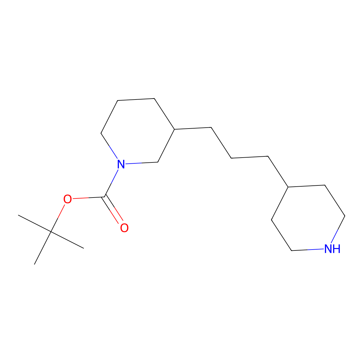 Tert-butyl 3-[3-(piperidin-4-yl)propyl]piperidine-1-carboxylate molecular structure, CAS 2229081-29-0