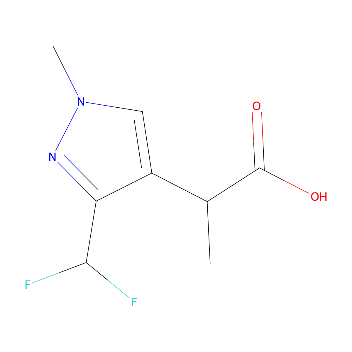 2-[3-(difluoromethyl)-1-methyl-1H-pyrazol-4-yl]propanoic acid molecular structure, CAS 2229091-05-6