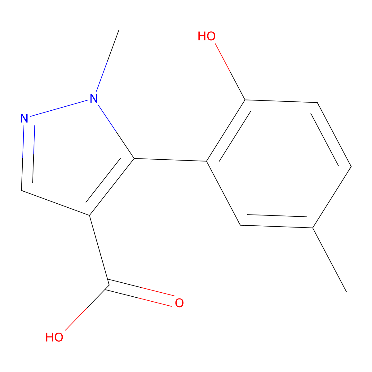 5-(2-hydroxy-5-methylphenyl)-1-methyl-1H-pyrazole-4-carboxylic acid molecular structure, CAS 2229093-02-9