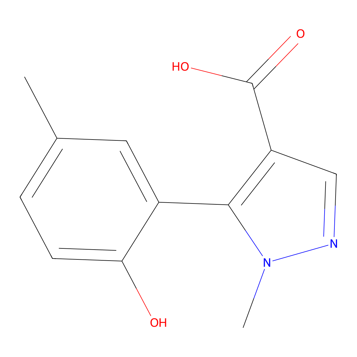 5-(2-hydroxy-5-methylphenyl)-1-methyl-1H-pyrazole-4-carboxylic acid molecular structure, CAS 2229093-02-9