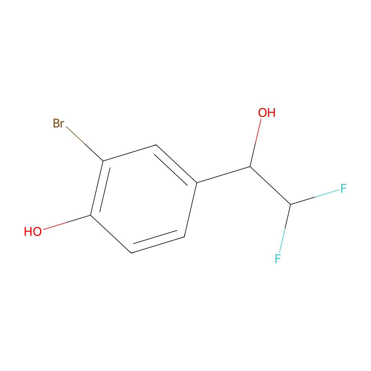 2-Bromo-4-(2,2-difluoro-1-hydroxyethyl)phenol molecular structure, CAS 2229097-74-7