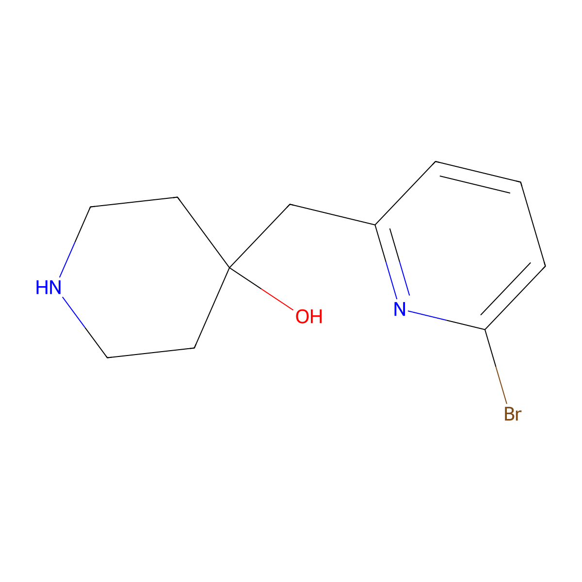 4-[(6-Bromopyridin-2-yl)methyl]piperidin-4-ol molecular structure, CAS 2229115-29-9