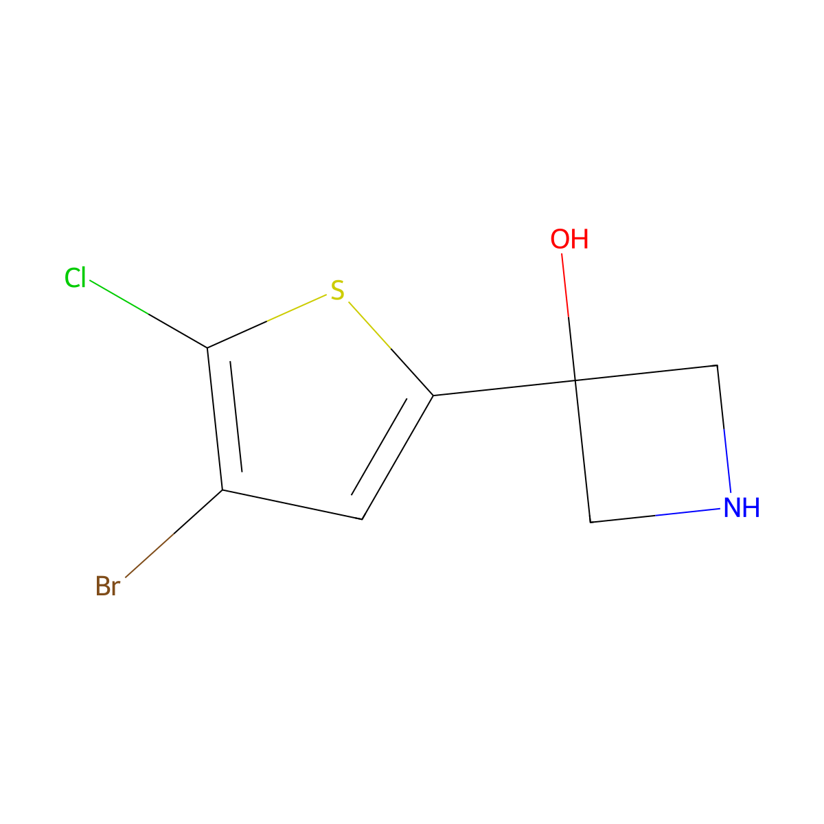3-(4-Bromo-5-chlorothiophen-2-yl)azetidin-3-ol molecular structure, CAS 2229115-39-1