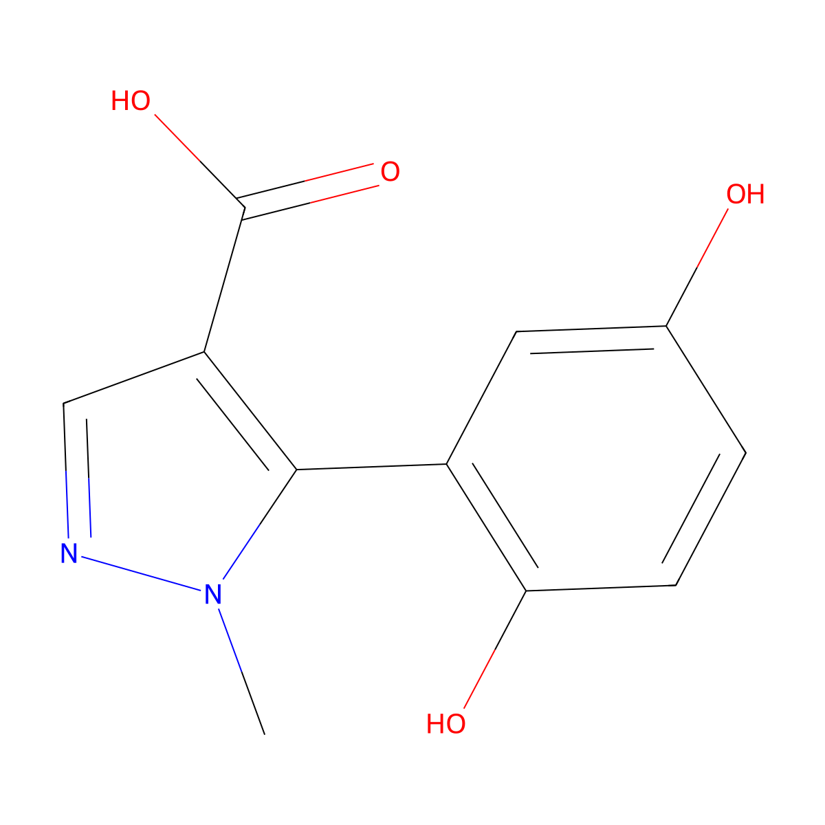 5-(2,5-dihydroxyphenyl)-1-methyl-1H-pyrazole-4-carboxylic acid molecular structure, CAS 2229120-84-5