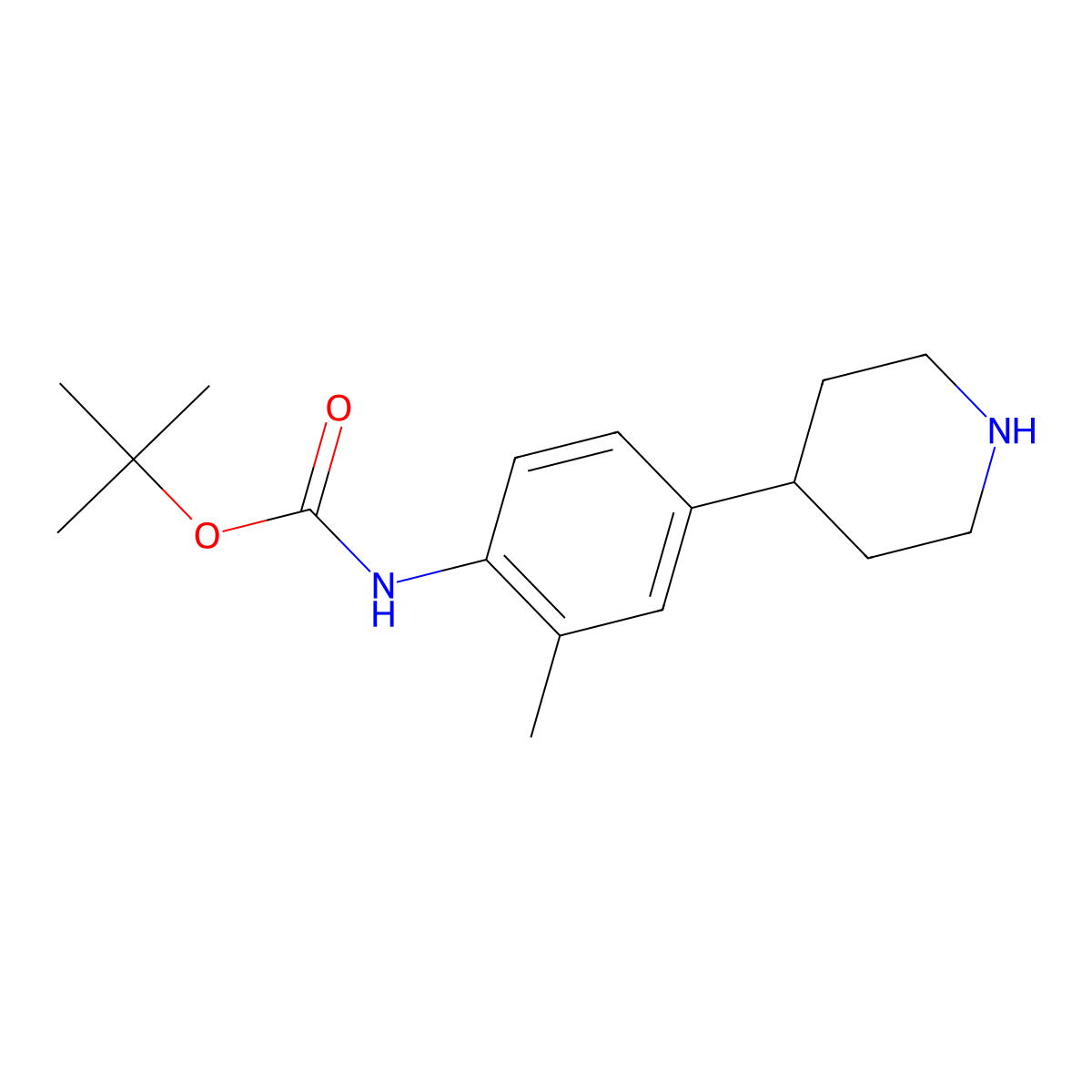 tert-butyl N-[2-methyl-4-(piperidin-4-yl)phenyl]carbamate molecular structure, CAS 2229124-82-5