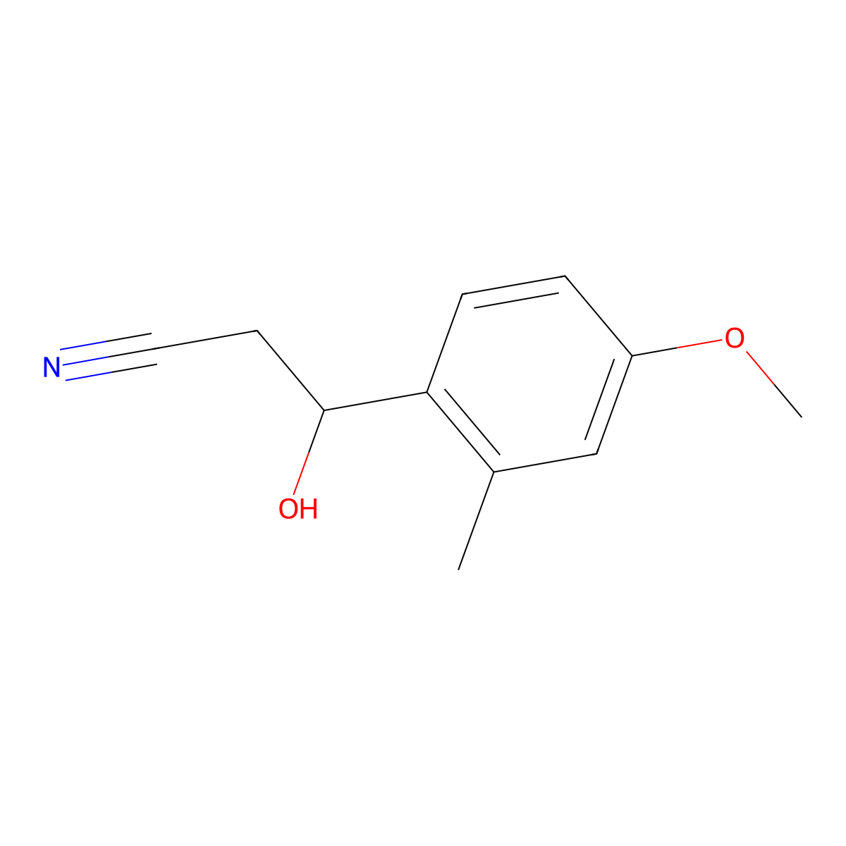 3-Hydroxy-3-(4-methoxy-2-methylphenyl)propanenitrile molecular structure, CAS 2229126-42-3