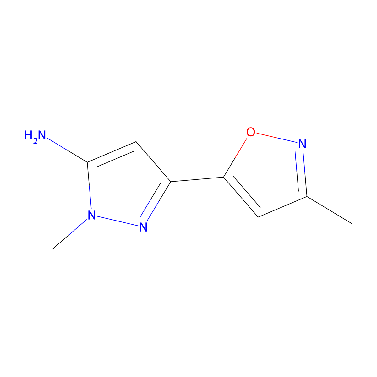 1-methyl-3-(3-methyl-1,2-oxazol-5-yl)-1H-pyrazol-5-amine molecular structure, CAS 2229136-54-1