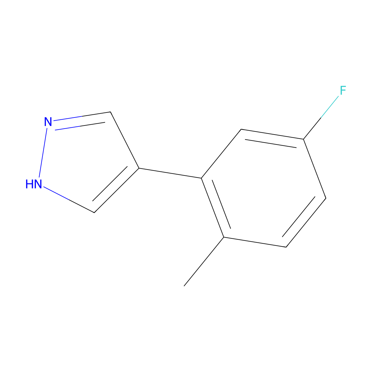 4-(5-fluoro-2-methylphenyl)-1H-pyrazole molecular structure, CAS 2229137-52-2