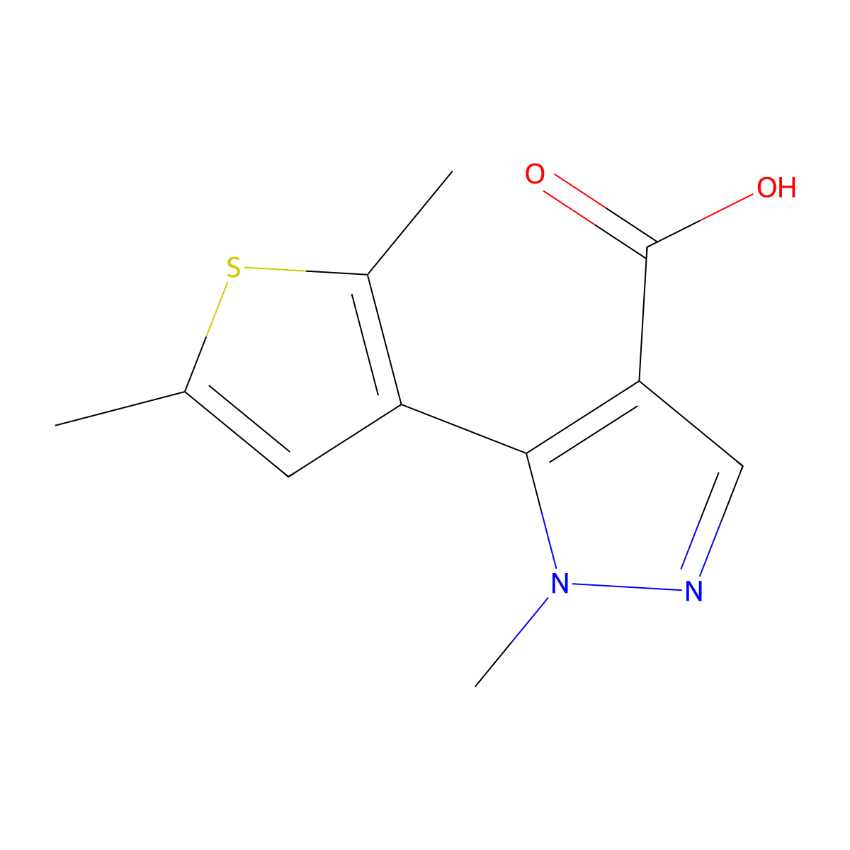 5-(2,5-dimethylthiophen-3-yl)-1-methyl-1H-pyrazole-4-carboxylic acid molecular structure, CAS 2229137-79-3