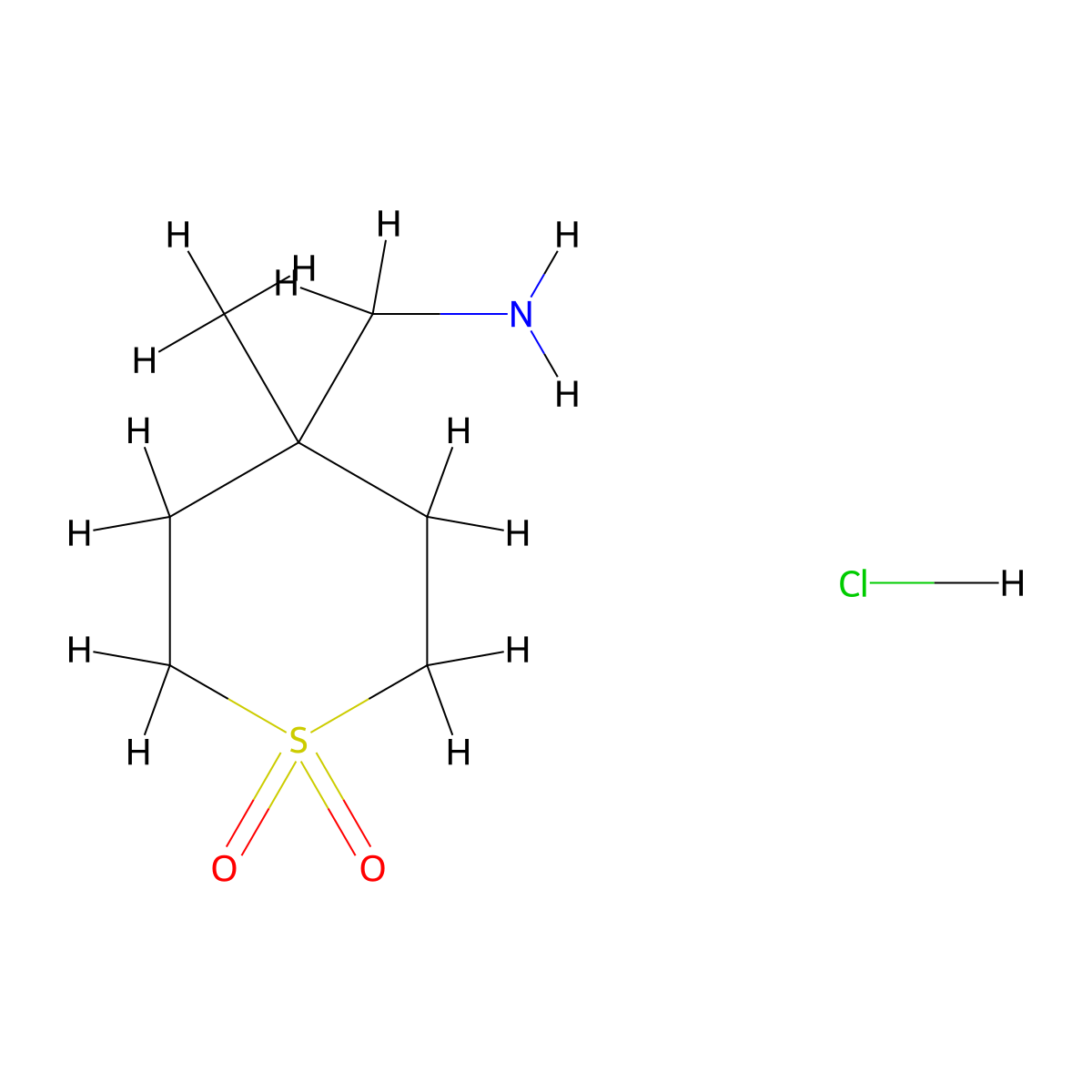 4-(Aminomethyl)-4-methyl-1lambda6-thiane-1,1-dione hydrochloride molecular structure, CAS 2229141-37-9