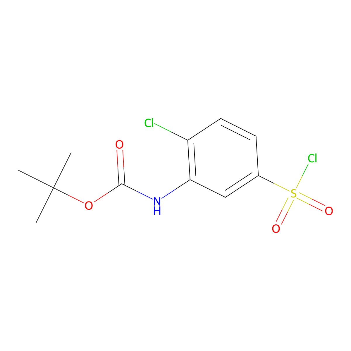 Tert-butyl (2-chloro-5-(chlorosulfonyl)phenyl)carbamate molecular structure, CAS 2229144-29-8
