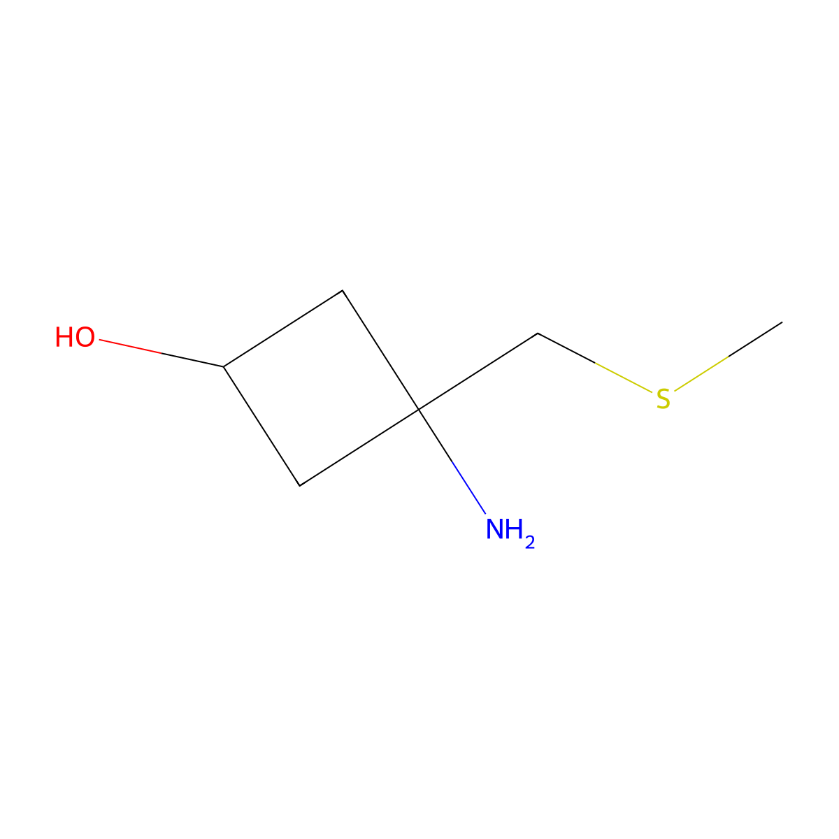 3-Amino-3-[(methylsulfanyl)methyl]cyclobutan-1-ol molecular structure, CAS 2229151-48-6