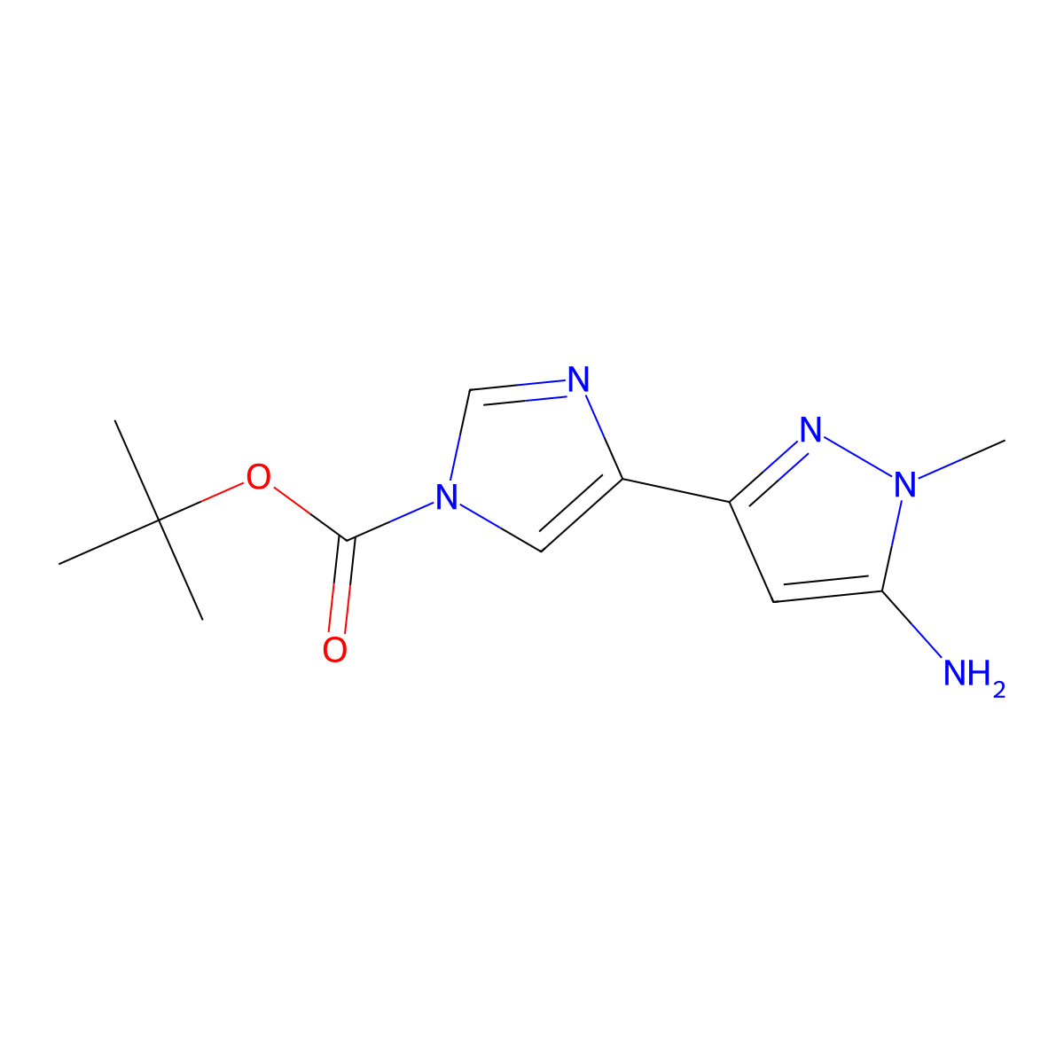 tert-butyl 4-(5-amino-1-methyl-1H-pyrazol-3-yl)-1H-imidazole-1-carboxylate molecular structure, CAS 2229157-13-3