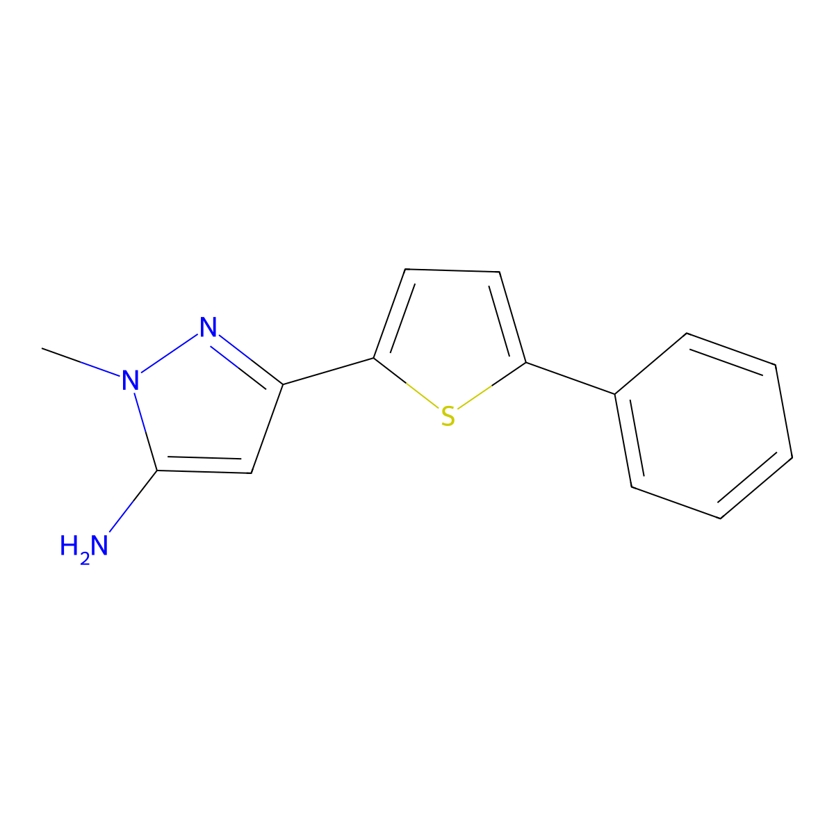 1-methyl-3-(5-phenylthiophen-2-yl)-1H-pyrazol-5-amine molecular structure, CAS 2229157-52-0