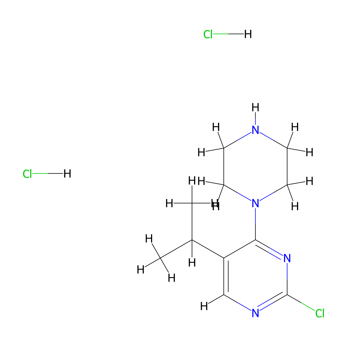 2-Chloro-4-(piperazin-1-yl)-5-(propan-2-yl)pyrimidine dihydrochloride molecular structure, CAS 2229161-88-8