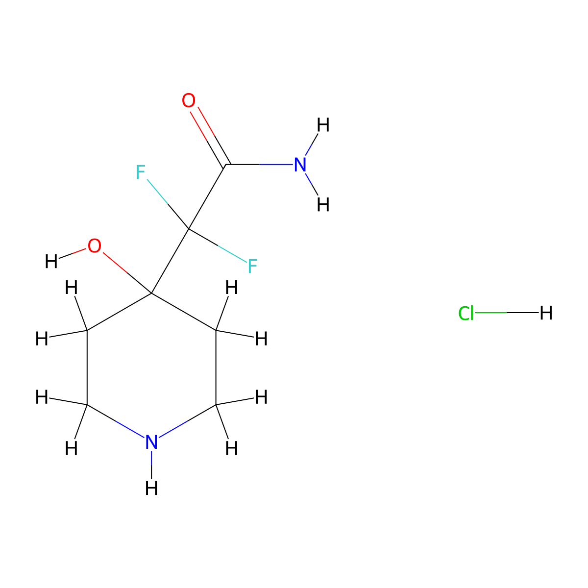 2,2-Difluoro-2-(4-hydroxypiperidin-4-yl)acetamide hydrochloride molecular structure, CAS 2229161-98-0