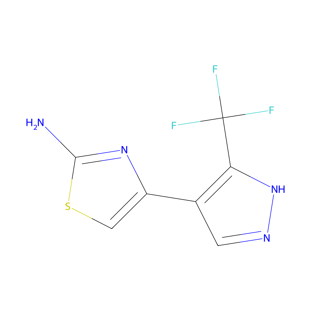 4-[3-(trifluoromethyl)-1H-pyrazol-4-yl]-1,3-thiazol-2-amine molecular structure, CAS 2229166-48-5