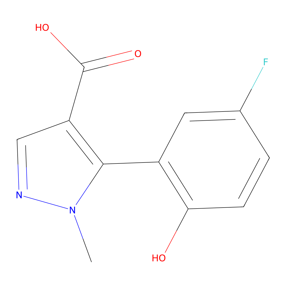 5-(5-fluoro-2-hydroxyphenyl)-1-methyl-1H-pyrazole-4-carboxylic acid molecular structure, CAS 2229168-32-3