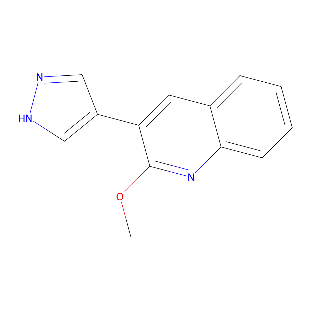 2-methoxy-3-(1H-pyrazol-4-yl)quinoline molecular structure, CAS 2229185-82-2