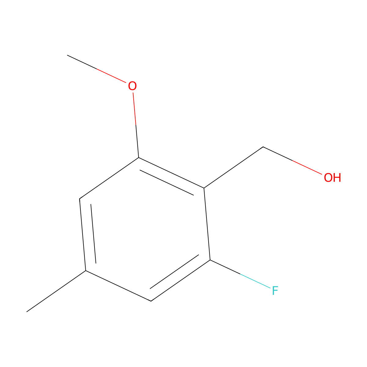 (2-Fluoro-6-methoxy-4-methylphenyl)methanol molecular structure, CAS 2229187-30-6