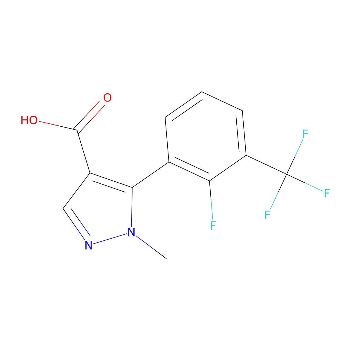 5-[2-fluoro-3-(trifluoromethyl)phenyl]-1-methyl-1H-pyrazole-4-carboxylic acid molecular structure, CAS 2229187-42-0