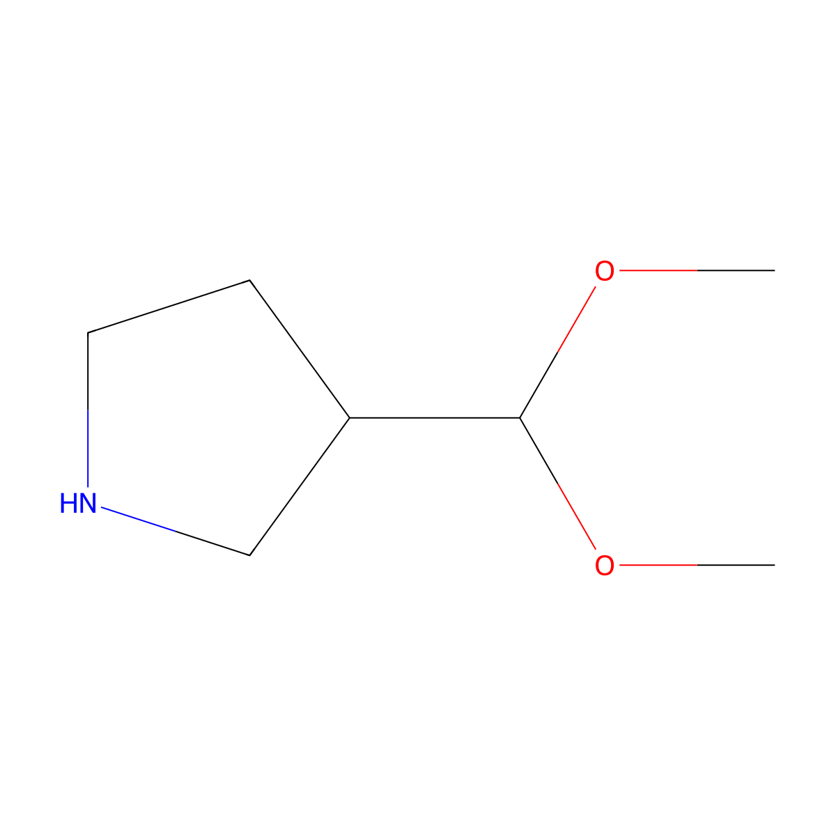 3-(Dimethoxymethyl)pyrrolidine molecular structure, CAS 2229188-24-1