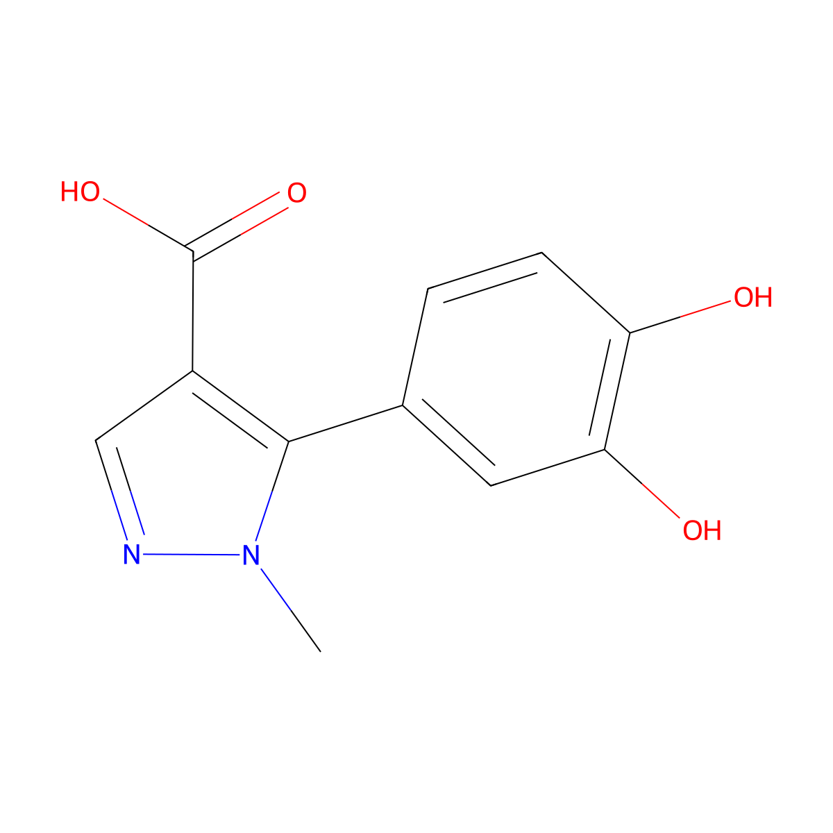 5-(3,4-dihydroxyphenyl)-1-methyl-1H-pyrazole-4-carboxylic acid molecular structure, CAS 2229191-73-3