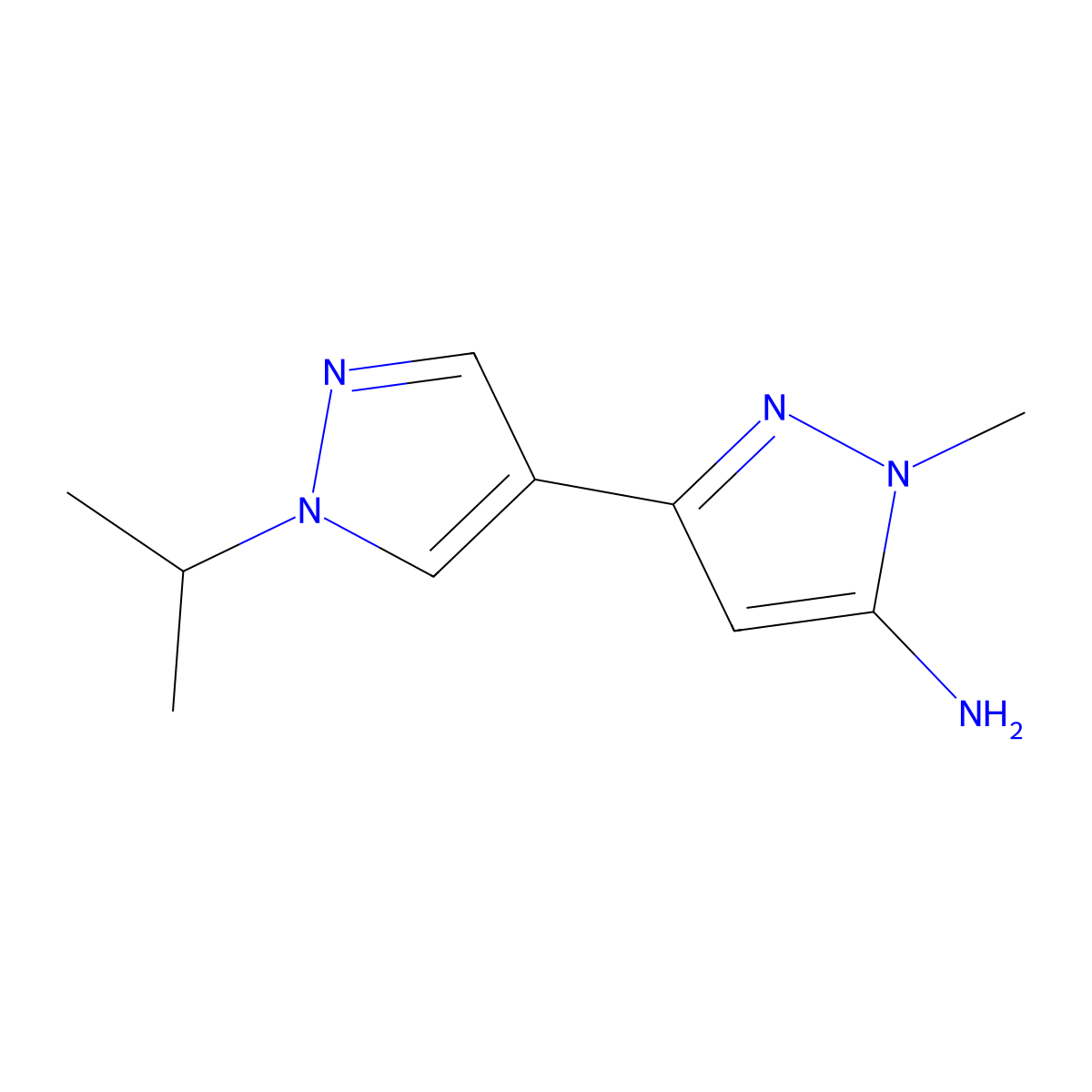 1-methyl-3-[1-(propan-2-yl)-1H-pyrazol-4-yl]-1H-pyrazol-5-amine molecular structure, CAS 2229192-08-7