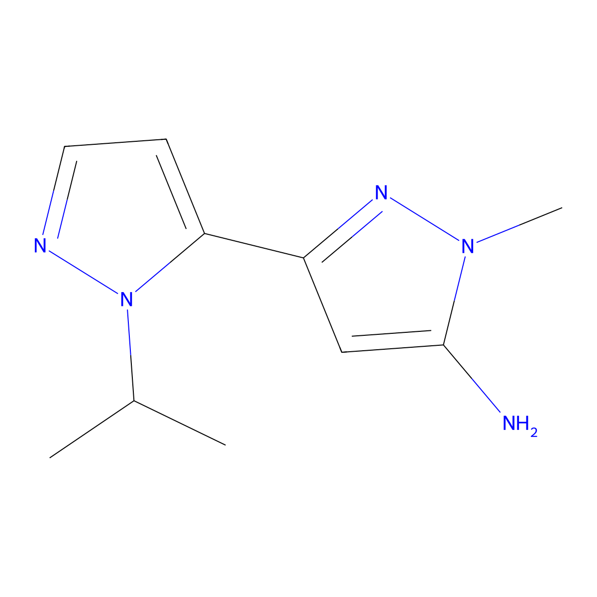 1-methyl-3-[1-(propan-2-yl)-1H-pyrazol-5-yl]-1H-pyrazol-5-amine molecular structure, CAS 2229197-85-5