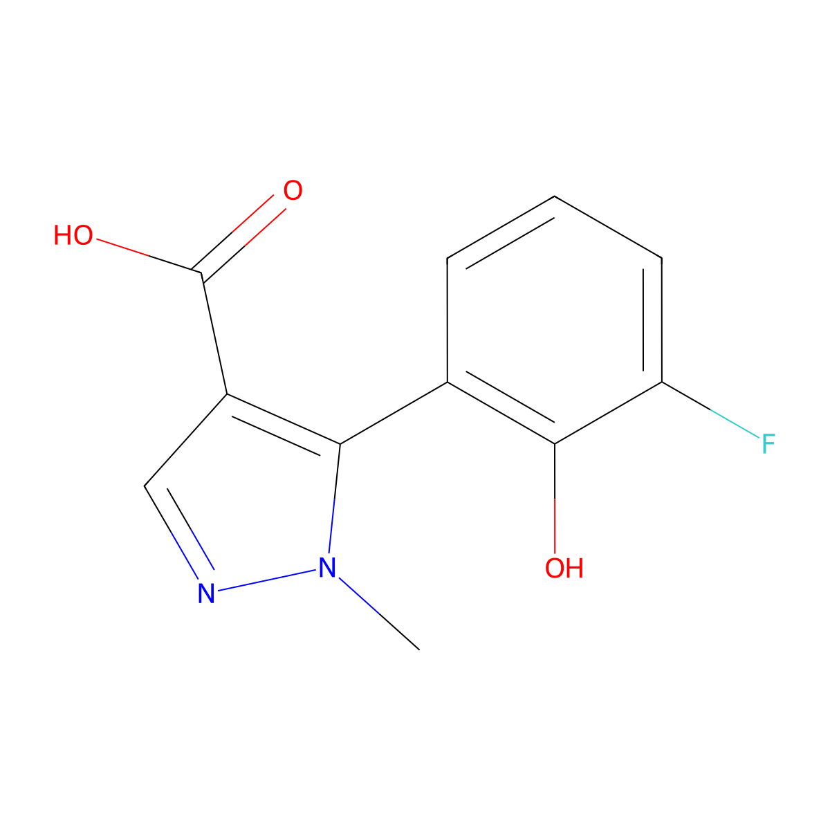 5-(3-fluoro-2-hydroxyphenyl)-1-methyl-1H-pyrazole-4-carboxylic acid molecular structure, CAS 2229202-04-2