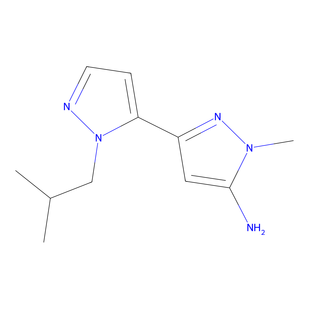 1-methyl-3-[1-(2-methylpropyl)-1H-pyrazol-5-yl]-1H-pyrazol-5-amine molecular structure, CAS 2229202-96-2