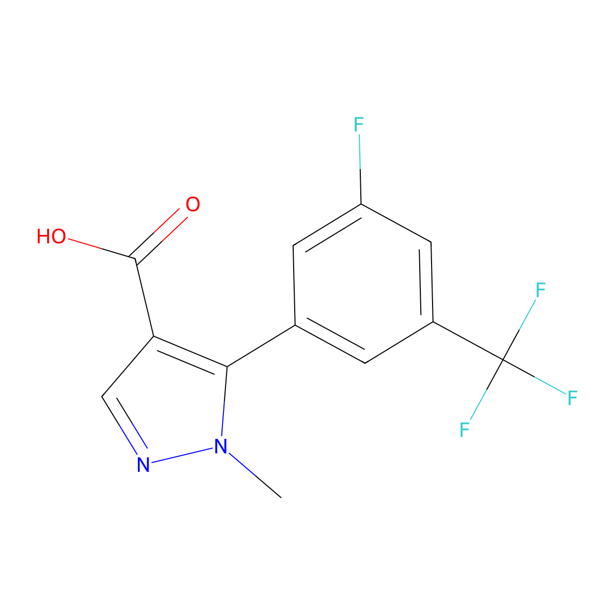 5-[3-fluoro-5-(trifluoromethyl)phenyl]-1-methyl-1H-pyrazole-4-carboxylic acid molecular structure, CAS 2229216-55-9