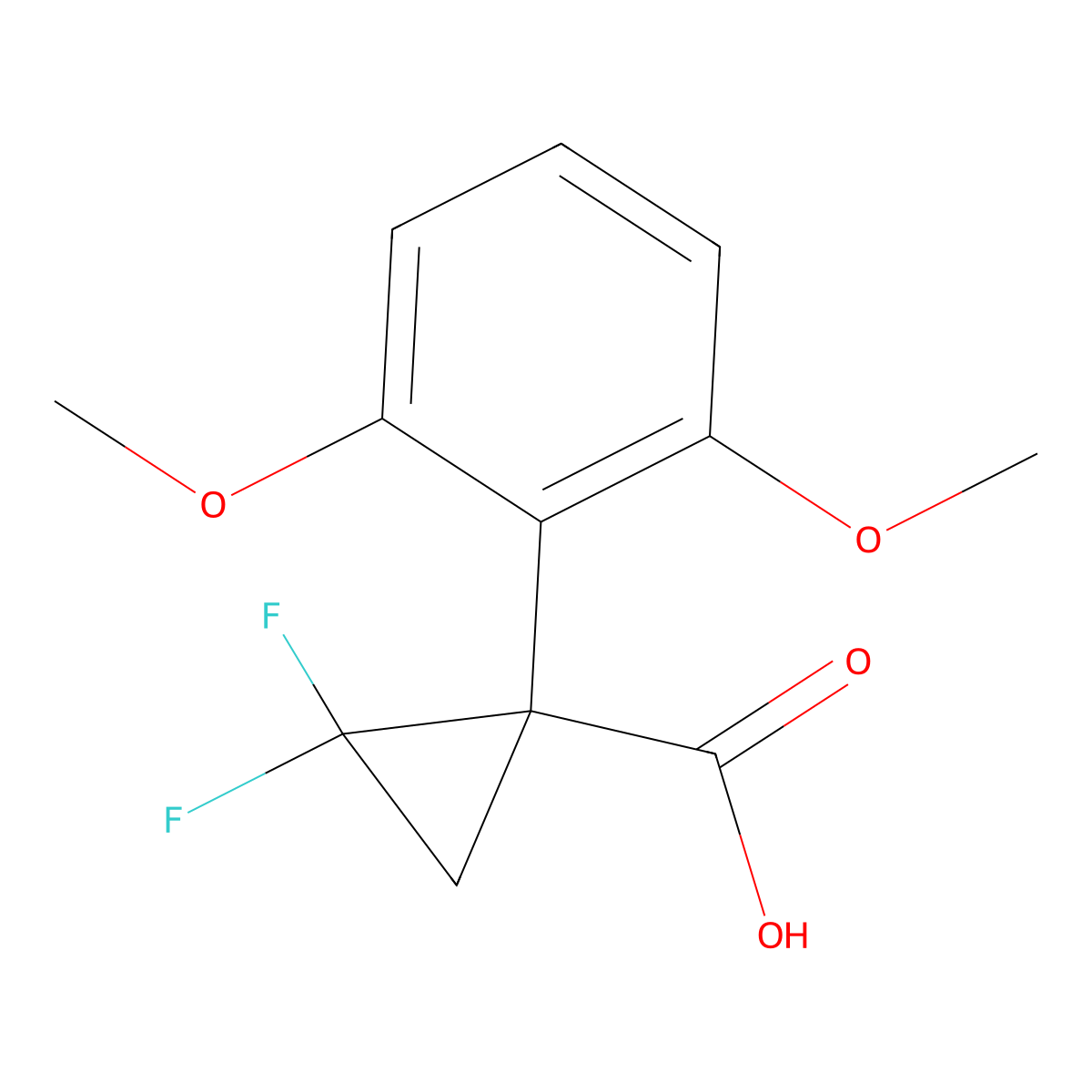 1-(2,6-Dimethoxyphenyl)-2,2-difluorocyclopropane-1-carboxylic acid molecular structure, CAS 2229219-47-8