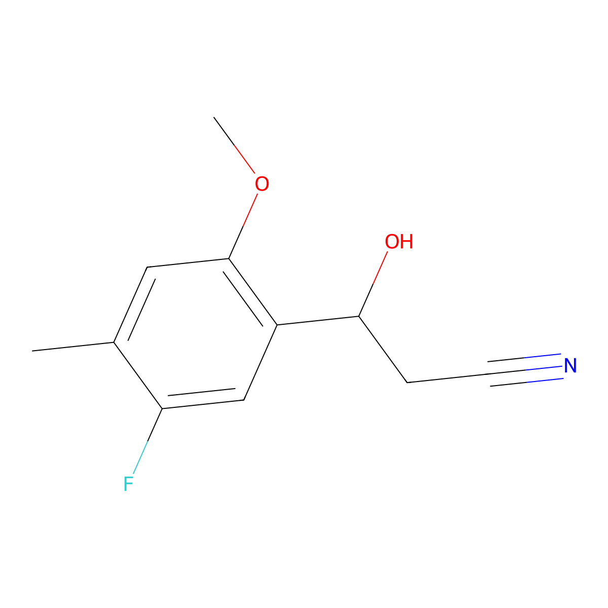 3-(5-Fluoro-2-methoxy-4-methylphenyl)-3-hydroxypropanenitrile molecular structure, CAS 2229219-57-0