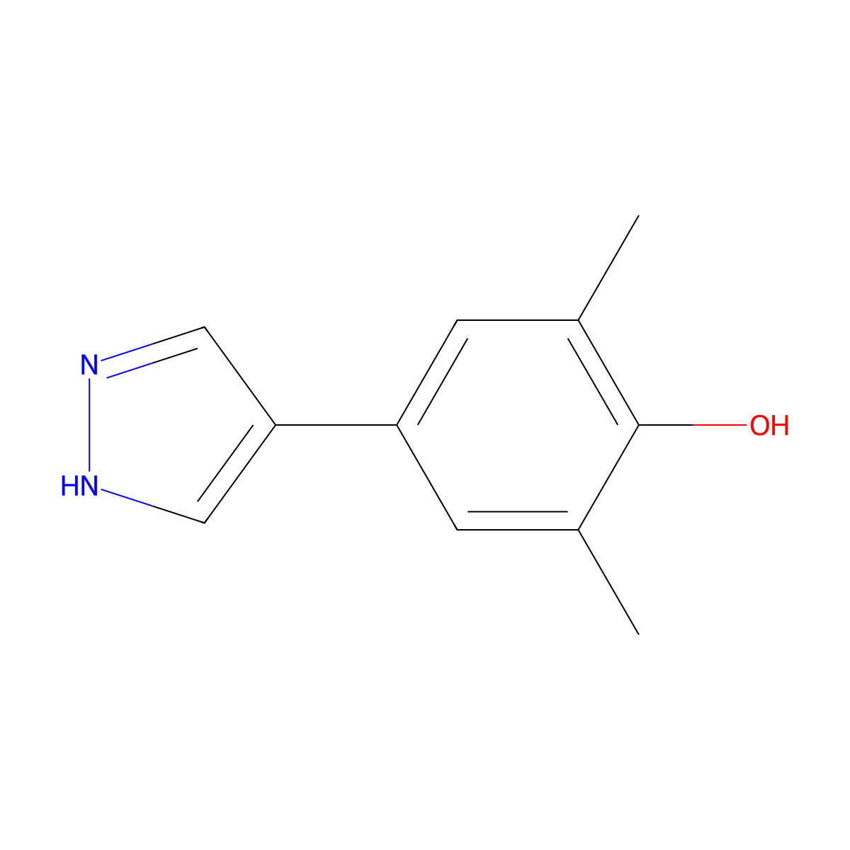 2,6-dimethyl-4-(1H-pyrazol-4-yl)phenol molecular structure, CAS 2229224-13-7