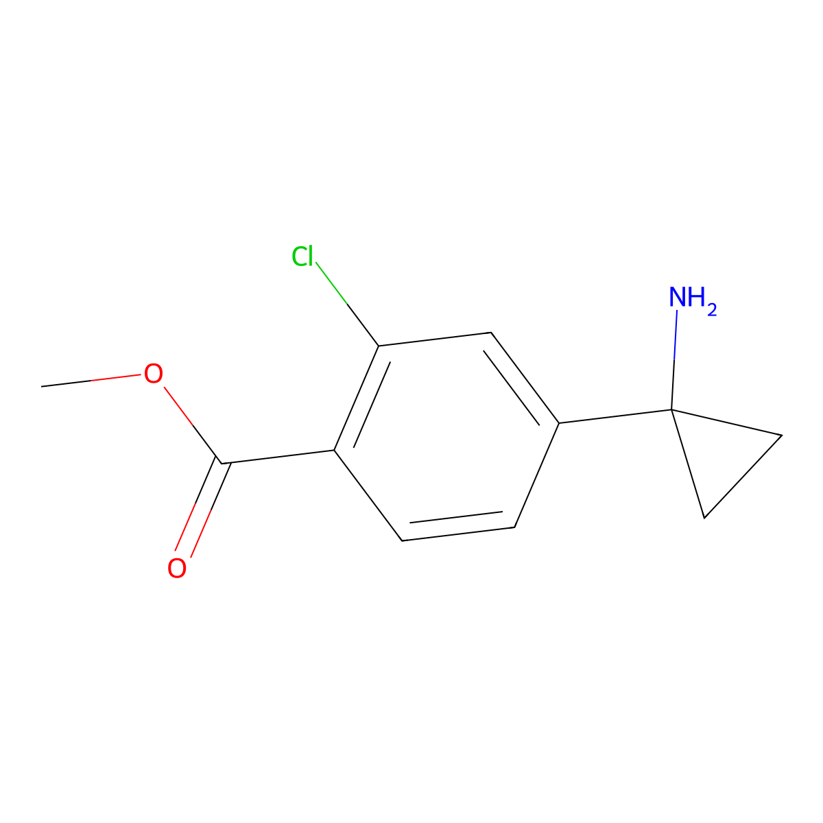Methyl 4-(1-aminocyclopropyl)-2-chlorobenzoate molecular structure, CAS 2229241-93-2