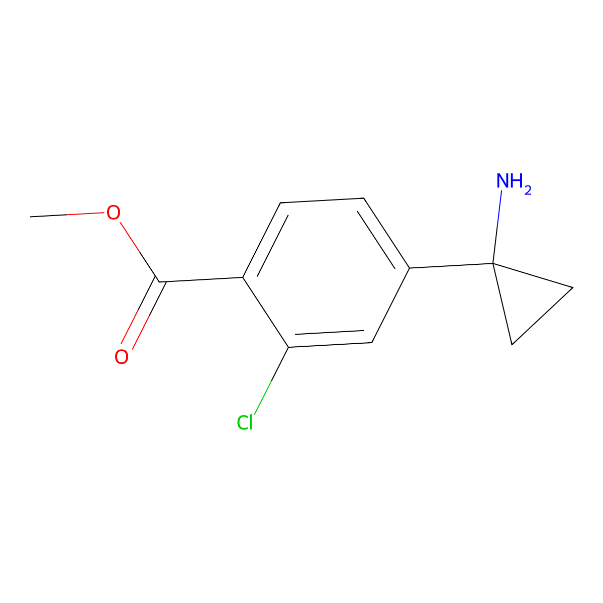 Methyl 4-(1-aminocyclopropyl)-2-chlorobenzoate molecular structure, CAS 2229241-93-2