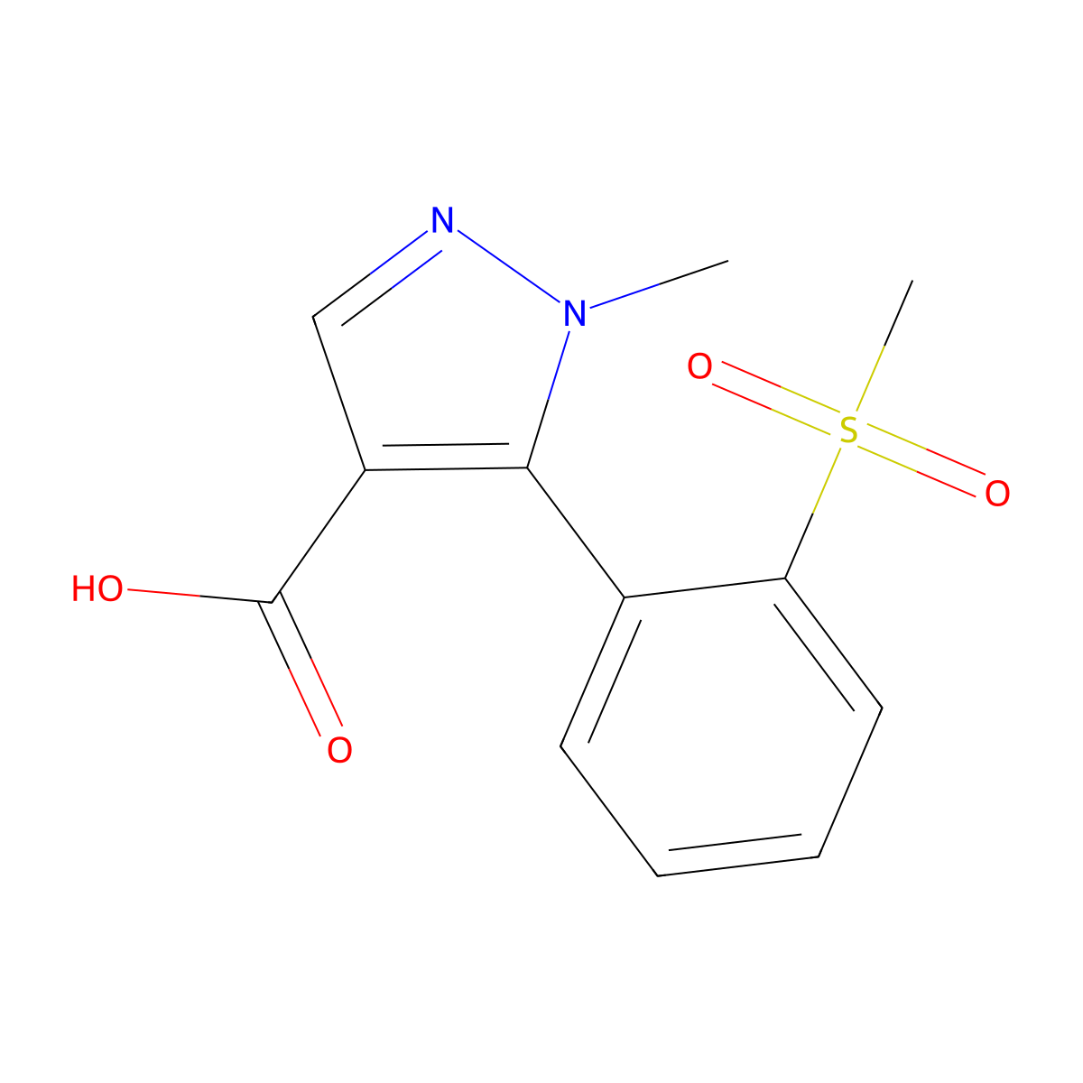 5-(2-methanesulfonylphenyl)-1-methyl-1H-pyrazole-4-carboxylic acid molecular structure, CAS 2229245-14-9