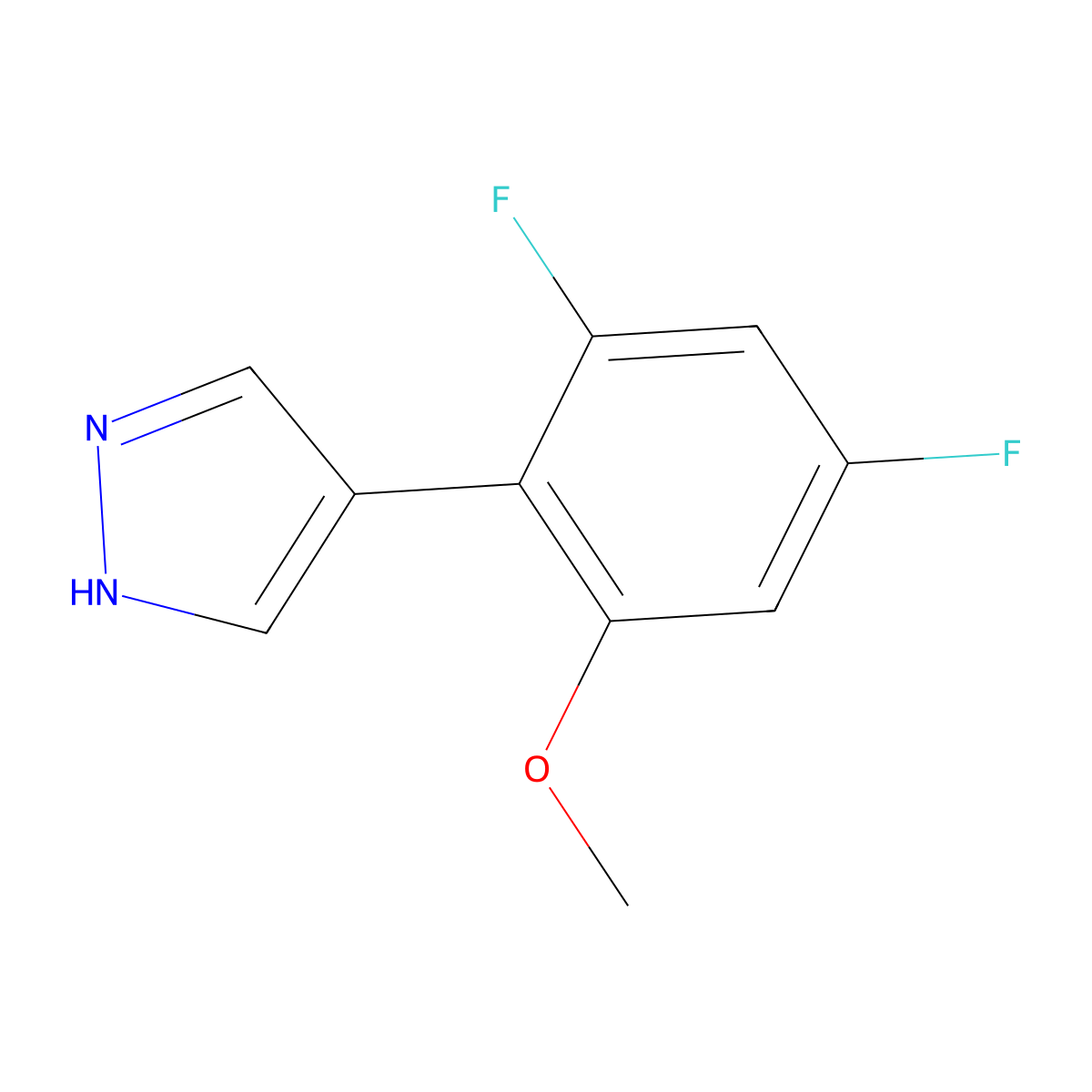 4-(2,4-difluoro-6-methoxyphenyl)-1H-pyrazole molecular structure, CAS 2229245-48-9