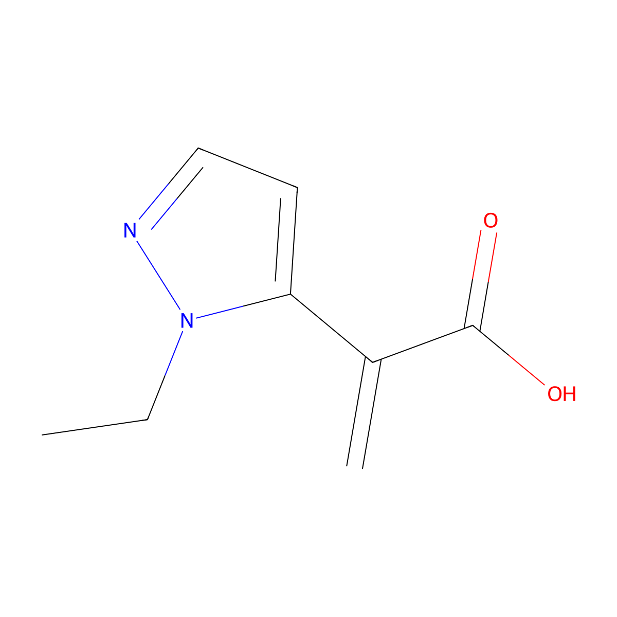 2-(1-ethyl-1H-pyrazol-5-yl)prop-2-enoic acid molecular structure, CAS 2229245-54-7