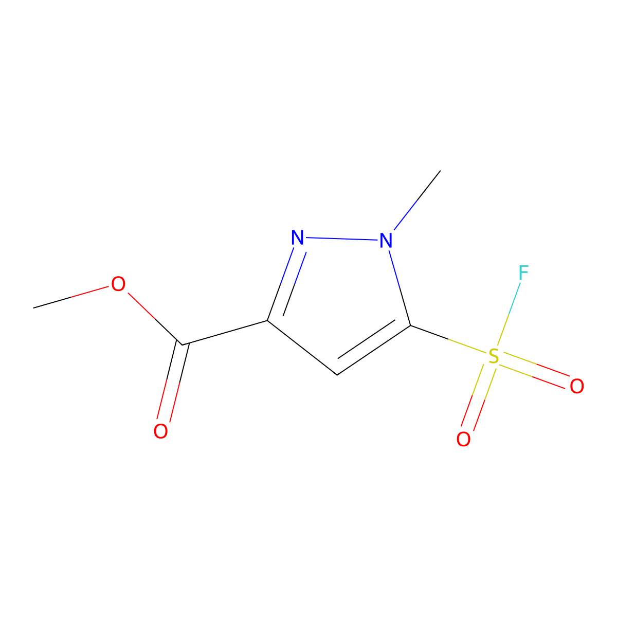 methyl 5-(fluorosulfonyl)-1-methyl-1H-pyrazole-3-carboxylate molecular structure, CAS 2229249-36-7
