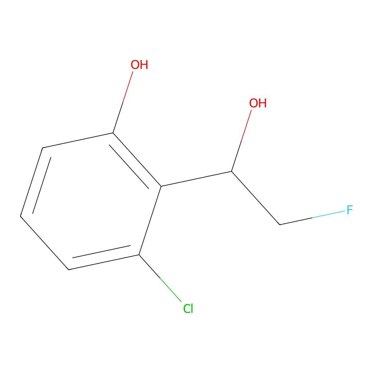 3-Chloro-2-(2-fluoro-1-hydroxyethyl)phenol molecular structure, CAS 2229255-65-4