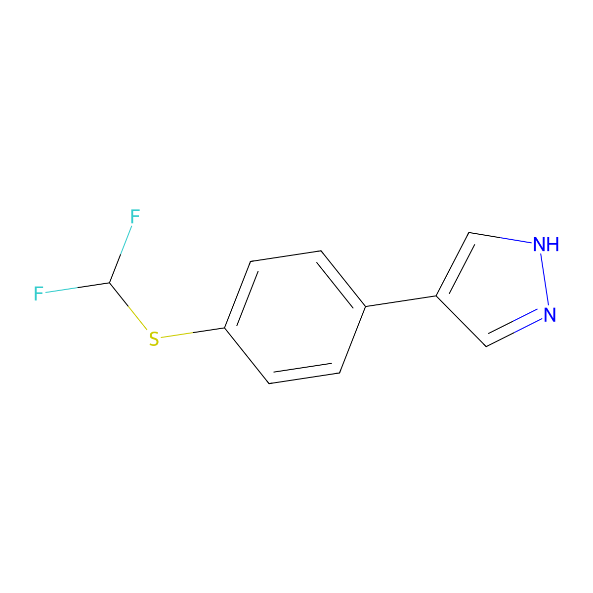 4-{4-[(difluoromethyl)sulfanyl]phenyl}-1H-pyrazole molecular structure, CAS 2229257-81-0