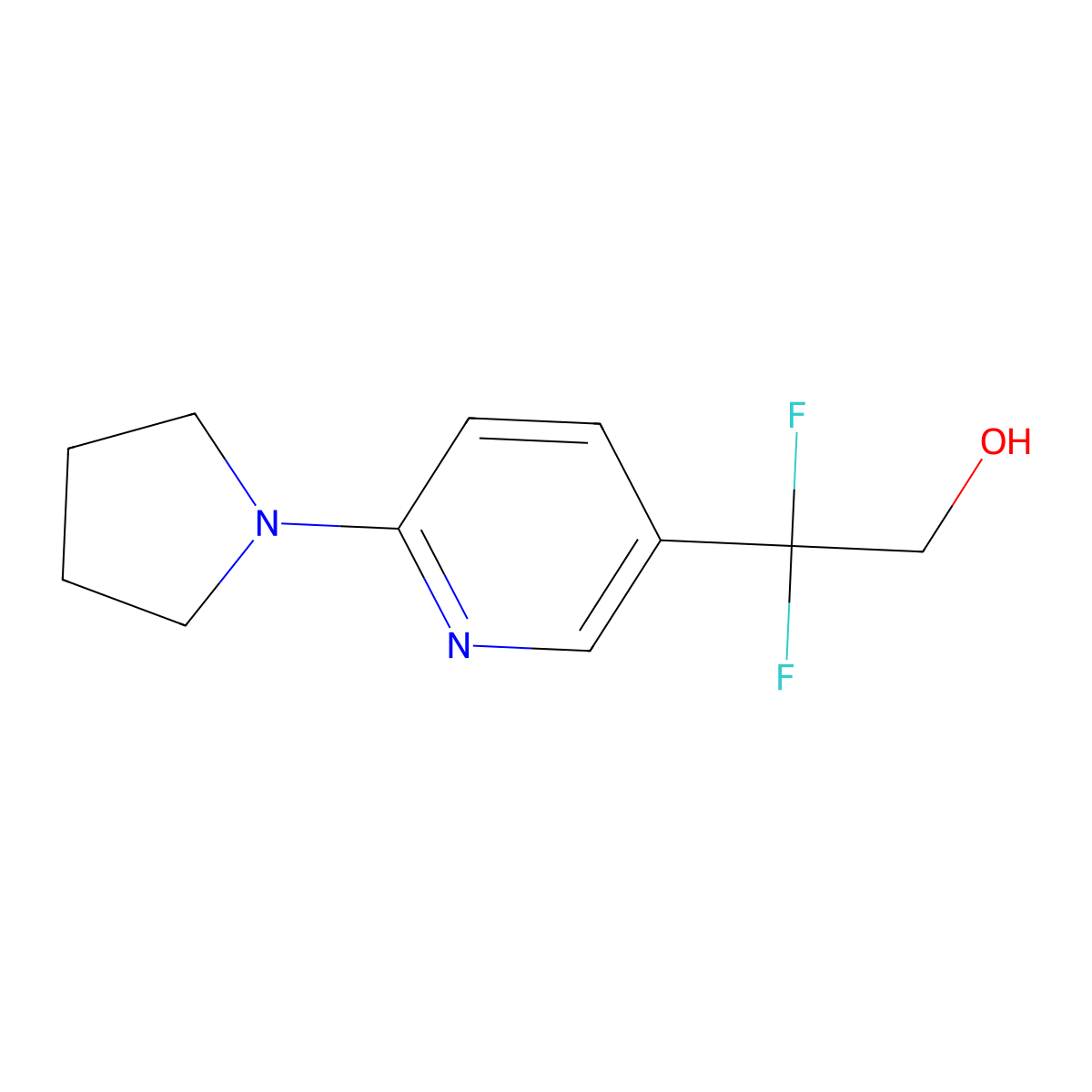 2,2-Difluoro-2-[6-(pyrrolidin-1-yl)pyridin-3-yl]ethan-1-ol molecular structure, CAS 2229264-07-5