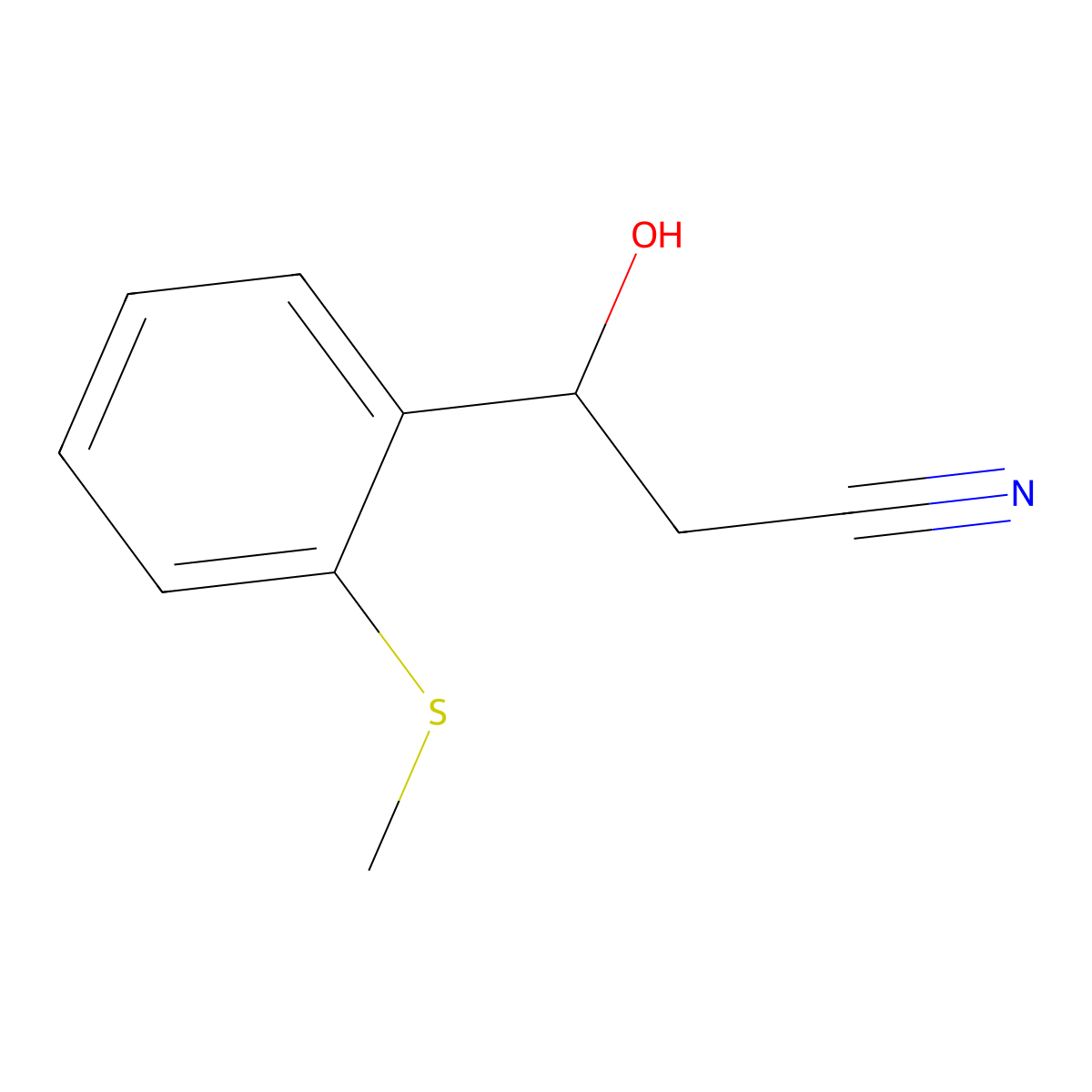 3-Hydroxy-3-[2-(methylsulfanyl)phenyl]propanenitrile molecular structure, CAS 2229264-11-1