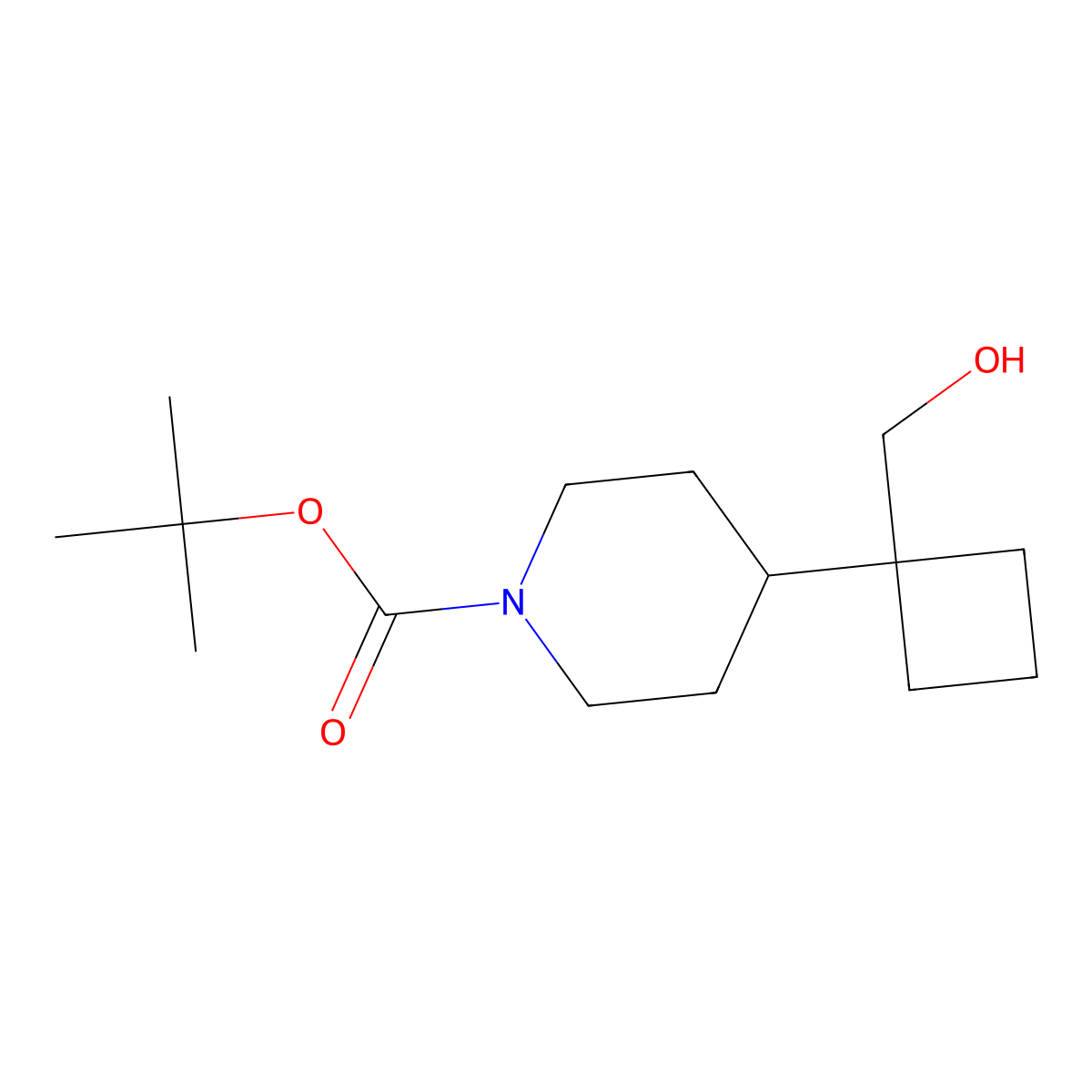 Tert-butyl 4-[1-(hydroxymethyl)cyclobutyl]piperidine-1-carboxylate molecular structure, CAS 2229266-44-6