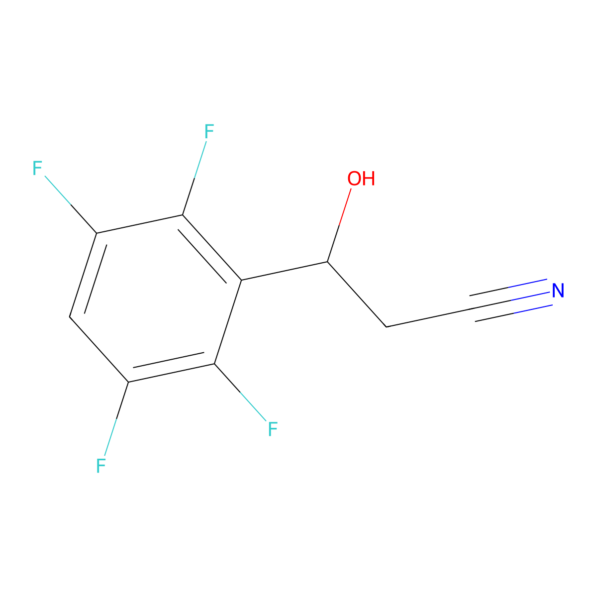 3-Hydroxy-3-(2,3,5,6-tetrafluorophenyl)propanenitrile molecular structure, CAS 2229272-68-6