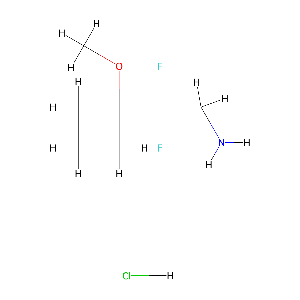 2,2-Difluoro-2-(1-methoxycyclobutyl)ethan-1-amine hydrochloride molecular structure, CAS 2229279-24-5