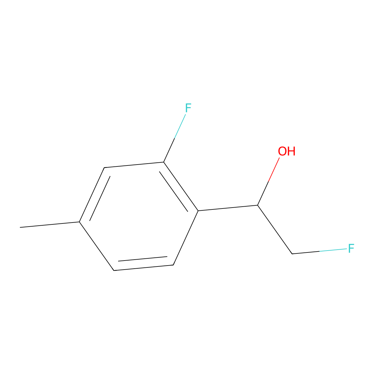 2-Fluoro-1-(2-fluoro-4-methylphenyl)ethan-1-ol molecular structure, CAS 2229282-07-7