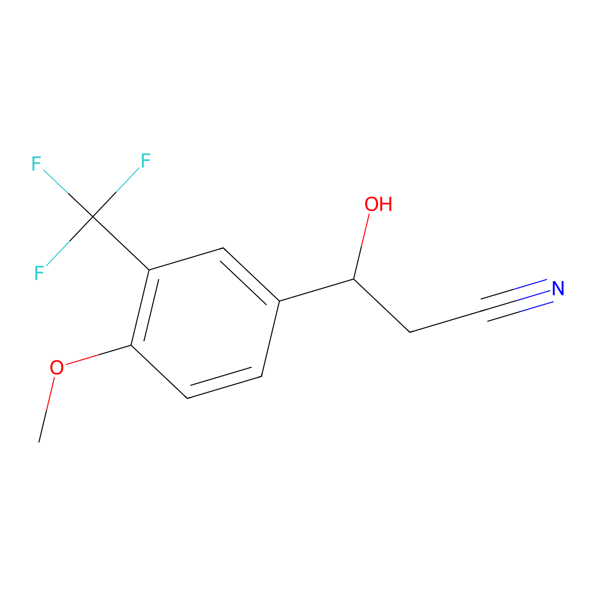 3-Hydroxy-3-[4-methoxy-3-(trifluoromethyl)phenyl]propanenitrile molecular structure, CAS 2229282-70-4